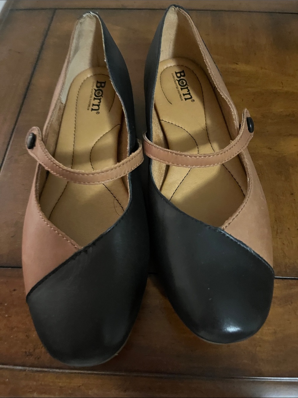 Born Two-Tone Mary Jane Flats in Black and Tan